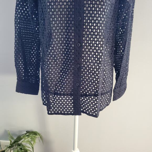 denim & co Black Netted Long Sleeve Button Down Shirt XS - Picture 5 of 7